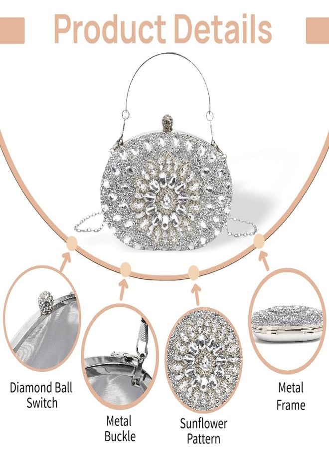 WRINGKIT Rhinestone Clutch Purses for Women, Sparkly Silver Evening Clutch Bag, Glitter Luxury Purse Handbag Shoulder Bags for Bridal Wedding Formal Party Prom, Crystal Diamond Bag - Image 3